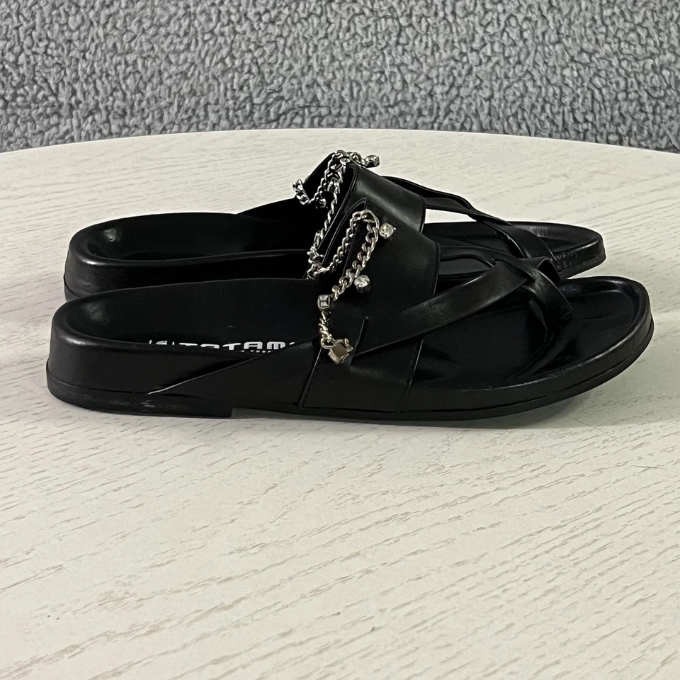 Tatami Sandals Womens 38 / 7 Black Birkenstock Gem Chain Glam Toe Loop Slides - Image 4 of 4