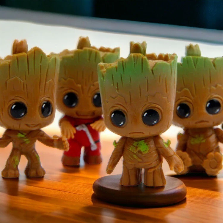 4pcs/Set Miniature Fairy Garden Sitting Groot Figurine PVC Statue Groot For Kids - Image 4 of 4