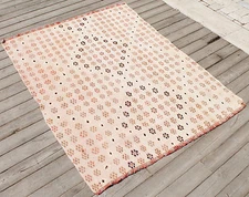 Turkish Kilim Rug 45''x55'' Hand Woven Konya Cicim Kilim 115x141cm Area Rug 