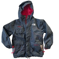 Boys North Face Hyvent Waterproof Hooded Jacket, Medium 10/12, Gray/Red, Winter