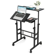 Costwy Adjustable Computer Desk Tilting Workstation Mobile Stand up Desk Black