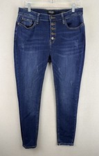 Judy Blue Jeans Women  s Sz 11/30 Skinny Fit Button Fly Distressed Blue Denim
