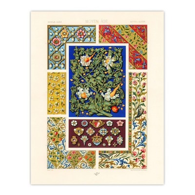 Blumen Mittelalter Muster Waschbär Vintage Wandbild Druck Poster