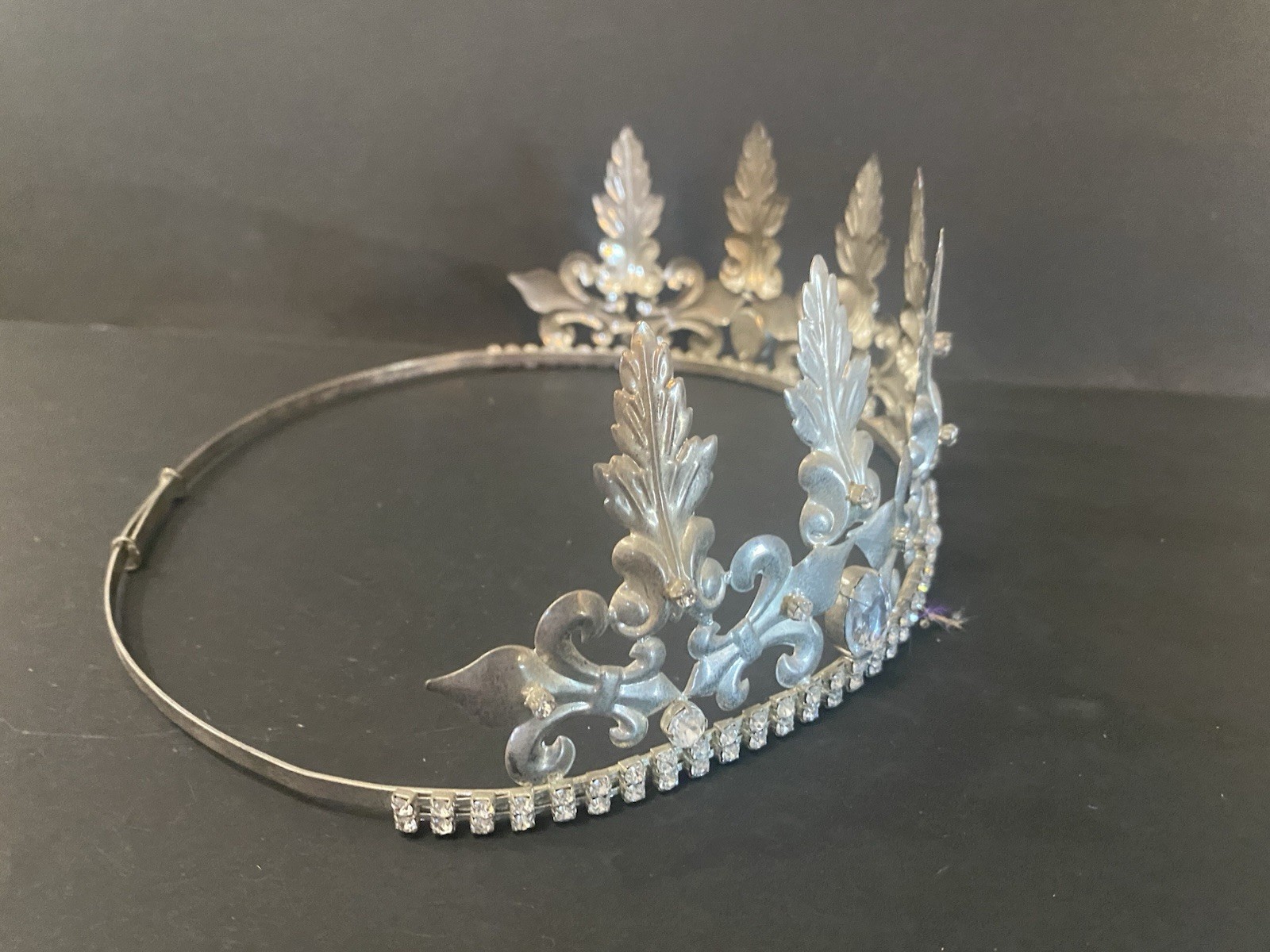 Vintage Large Rhinestone Metal Tiara Crown America’s Theme Pageant Celebration