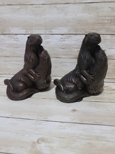 Vintage Cold Cast Bronze Otter Figures Pair 12cm Wildlife Sculpture Ornaments
