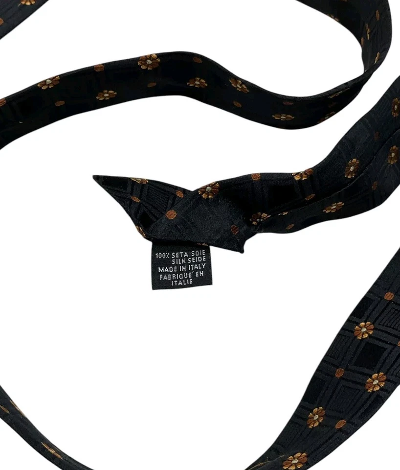 KENZO Men's 100% Silk Necktie LUXURY Tie Black Floral Polka Dot W:3.7" EUC - Image 3 of 4