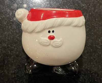 Christmas Roly Poly Round Santa Holiday Ceramic Tealight Candle Holder Vintage