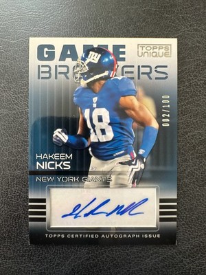 HAKEEM NICKS 2009 TOPPS UNIQUE GAME BREAKERS AUTO /100 GA-HN