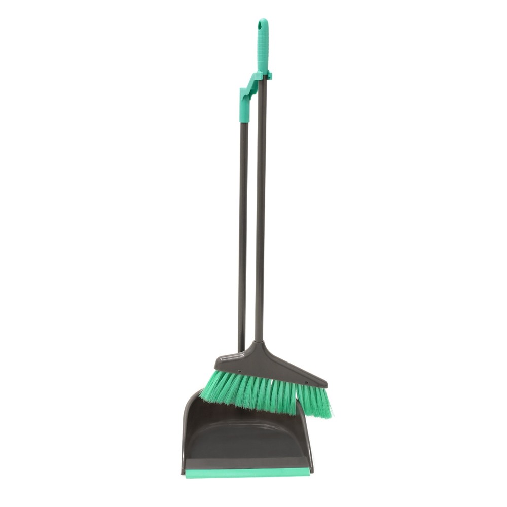 JVL Long Handle Dustpan And Brush Set - Grey / Turquoise