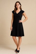 Sigrid Olsen Black Dress Small – Vintage 2000's, Cap Sleeve, Ruffle Neckline
