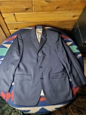 Calvin Klein Navy Blue Striped Blazer Size 40R Wool Sport Coat 3 Button