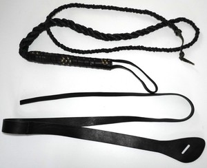 BLACK BRAIDED COSTUME WHIP & COSPLAY LEATHER BELT SET