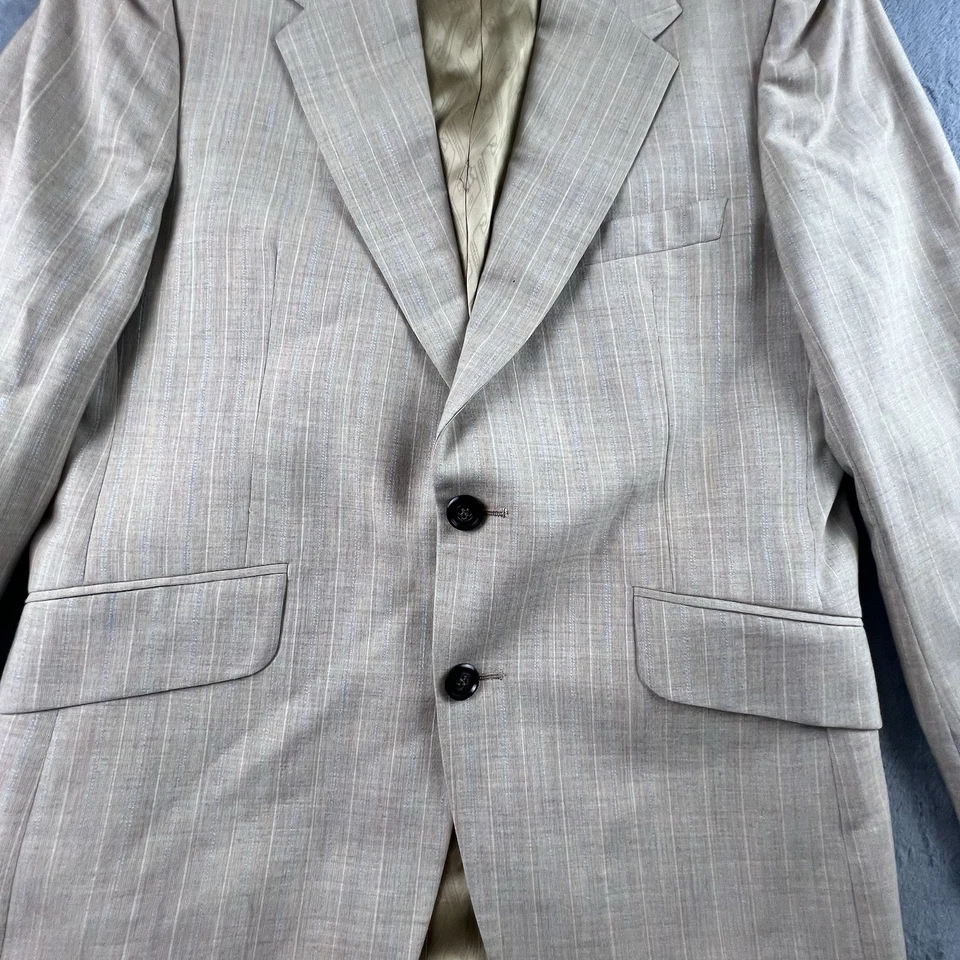 Vintage Petrocelli Mens 3 Pc Suit 42R Blazer Tan / Blue Striped W36"xL29" Pants - Image 4 of 4
