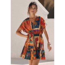 Farm Rio X Anthropologie Printed Cover Up Dress Size S Tropical Vacation Resort