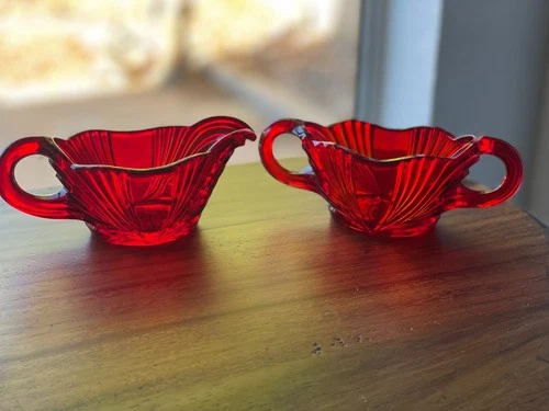 Vintage 1930s New Martinsville Queen Anne Ruby Red Depression Glass Set
