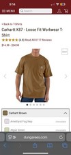 Carhartt Men's Loose Fit K87 Short-Sleeve Pocket T-shirt 100 Cotton NWT
