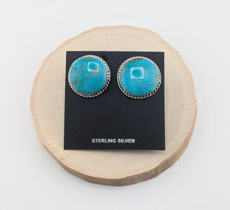 Men's Cuff Links Sterling Silver Kingman Turquoise Stone Navajo Accessory - Image 2 of 4