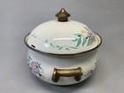 Vintage ASTA Floral Enamel Cookware 8.5” Dutch Oven Pot With Lid Brass Handles  — photo 2