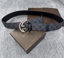 Autentica cintura Gucci grigia in pelle cromata GG, uomo taglia 36-38 (105 cm)