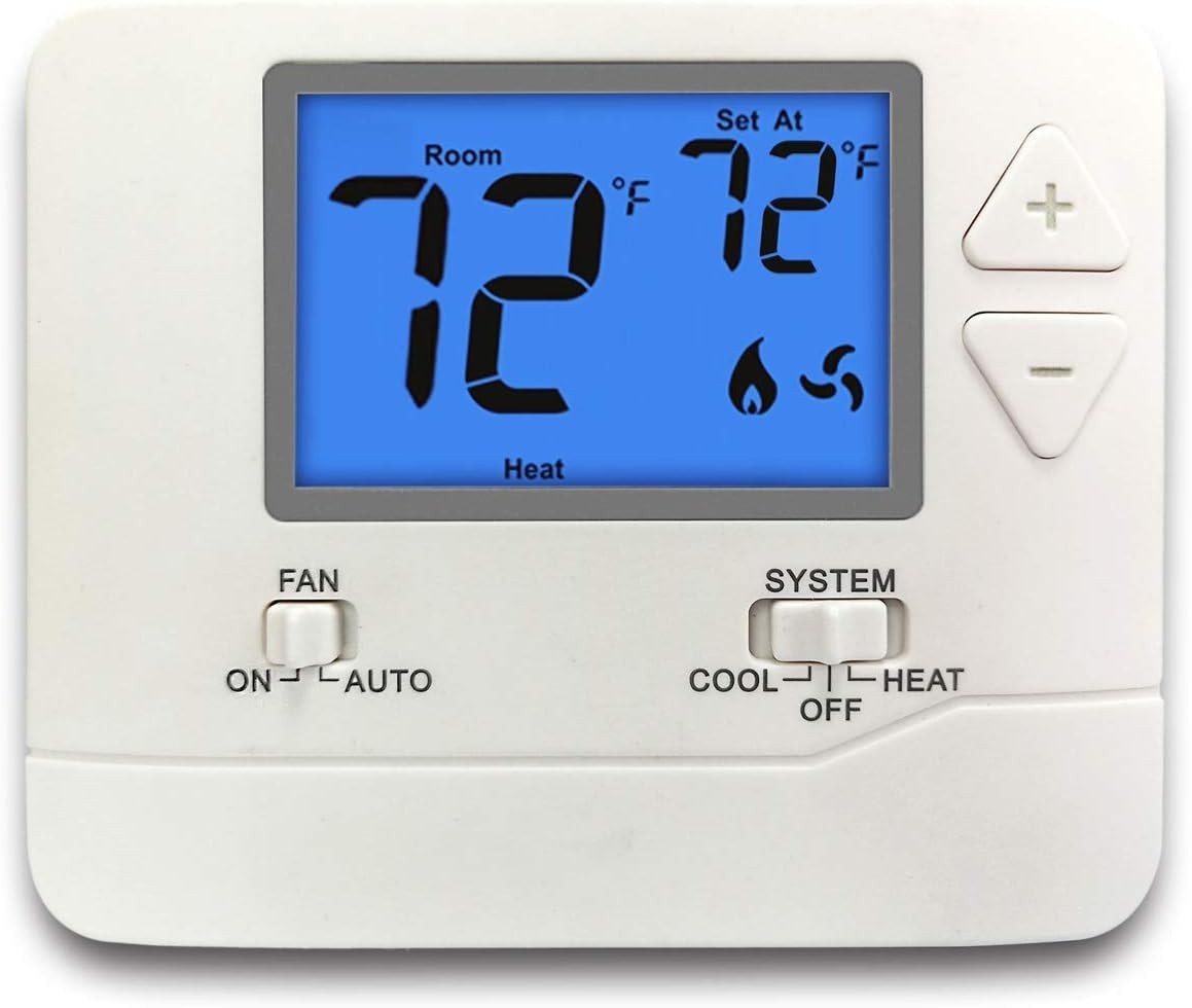 Non-Programmable Digital Thermostat for Home, up to 1 Heat/1 Cool with Large LCD