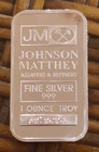 Johnson Matthey 1 oz .999 Fine Silver Bar w/Serial Number