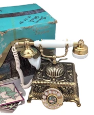 Vintage Rotary Telephone Ornate Victorian Baroque Monarch Brass Gold - New w Box
