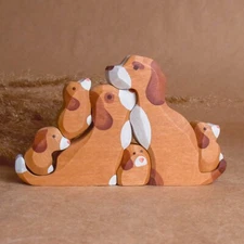 Handmade Wooden Toys for Kids Animals Figurines Dogs and Puppies Puzzle Children