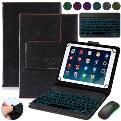 Backlit Keyboard Universal Case Cover Mouse For 10'' 10.1'' Inch Android Tablet PC