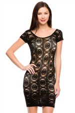 Sexy Black Seamless Textured Net Fitted Cut Out Mini dress O/S 0-8 best Nwts Y2K