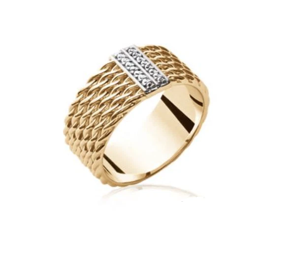 Tressierte Ringfassung 16 ZIRCONIUM Kristalle Goldplattiert 18 Karat Damen - Bild 1 von 1