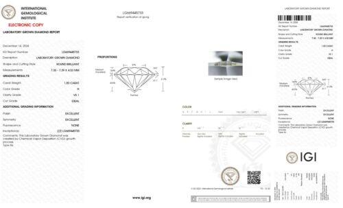 1.50 Cts Round Cut IGI Certified Lab Grown CVD Diamond H Color VS1 Clarity - Picture 2 of 12