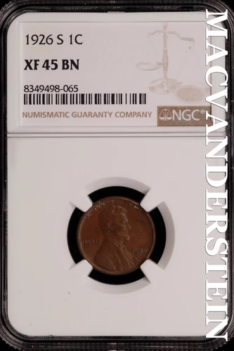 1926-S Lincoln Wheat Cent - NGC XF 45 BN - Scarce  No Reserve  #SLH241