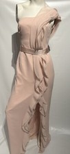 White by Vera Wang Pink  Regency Long One Shoulder Dress W/ Ruffle Maxi Sz 4