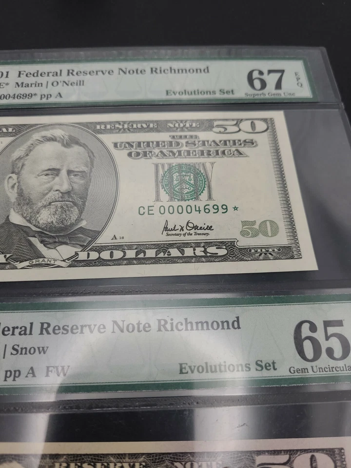 2001 / 2004 $50 FRN Matching Notes Evolutions Set Graded PMG 65 & 67 - Image 3 of 4