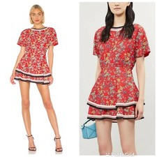 Alice + Olivia Red Palmira Freesia Blossom Fit Flare Tiered Mini Dress Size 0