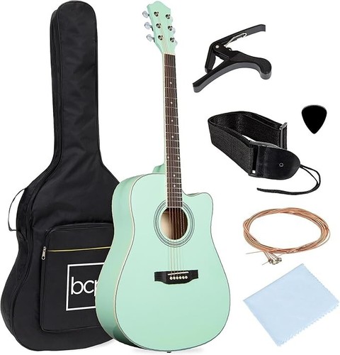 Best Choice Products 41in Full Size All Wood Acoustic Guitar Set, Socal Green