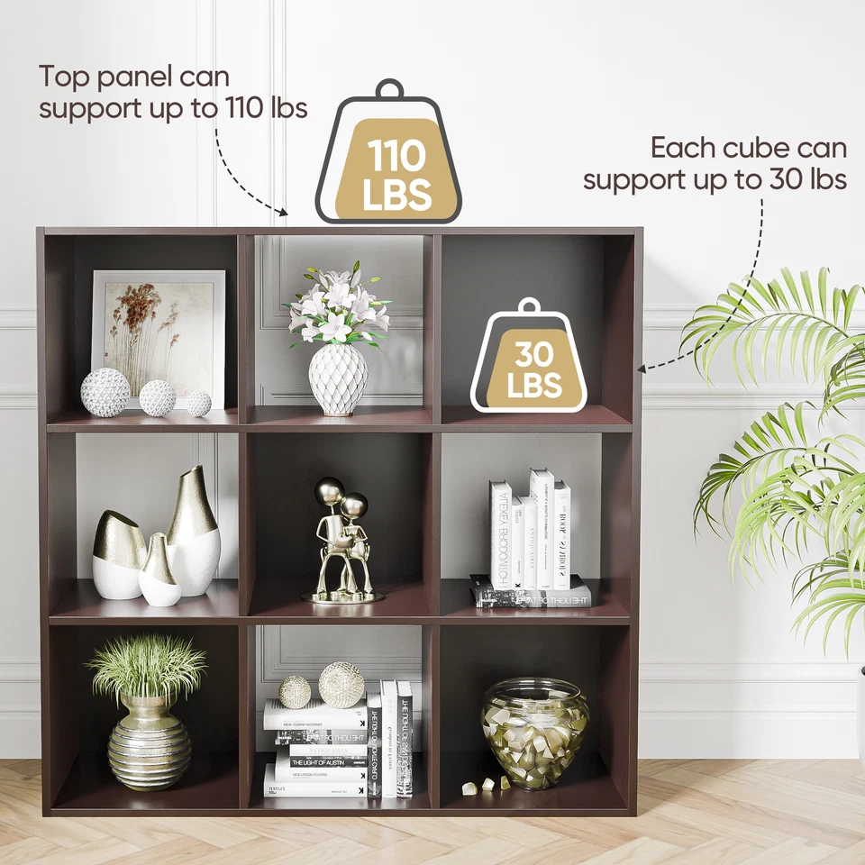 9 Cube 3 Shelves Closet Organizer Storage Shelves W/5 Removable Back Panel Brown - Image 3 of 4