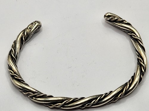 6" Sterling Silver Rope & Smooth Twisted Cuff Bracelet - Picture 2 of 6