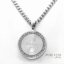 Men's 24"Stainless Steel 35mm ANGEL CZ Charm,Cuban Curb Chain High Polish Box