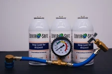 Enviro-Safe Stopleak for R1234YF, 3 cans and Brass Gauge, Stop Leaks Now