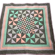 Handmade Pinwheel quilt wall hanging blue pink green lavender 40"x 40"L9