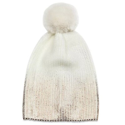 JOCELYN Faux Fur Pom Metallic Ombré Knit Beanie Hat Jocelyn Fur Metallic Hat With Silver Fox Pom - Gunmetal  main image 3