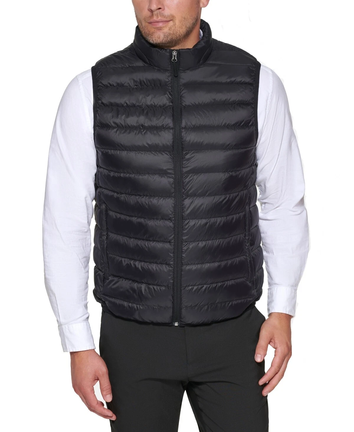 Club Room Puffer Vest Men Small Black Quilted Packable Full Zip Mock Neck UPS165