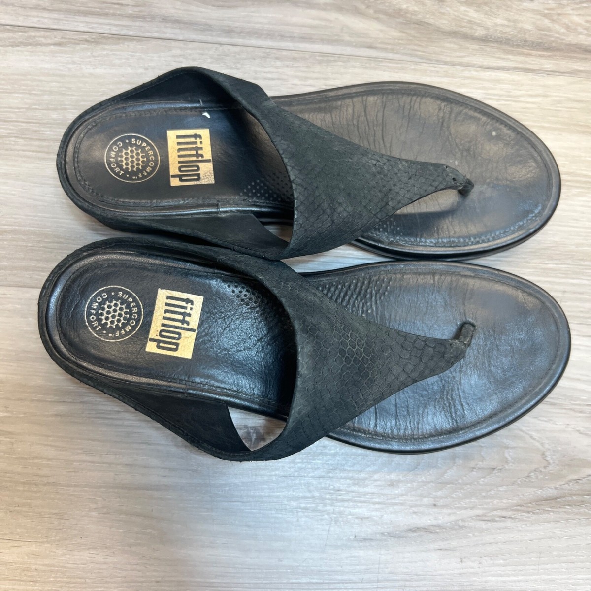 Fiflop Supercomff Banda Comfort Black Leather Thong Sandal 