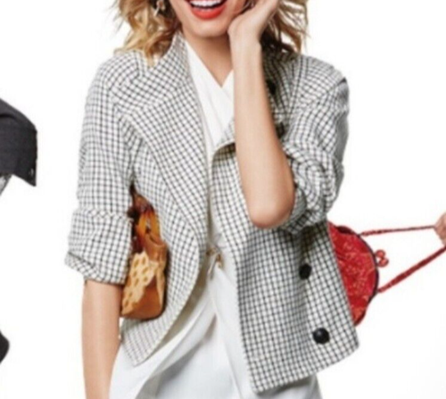 CABI Women's XS Black White Windowpane NWT Long Sleeve Button Blazer Jacket - Picture 7 of 12