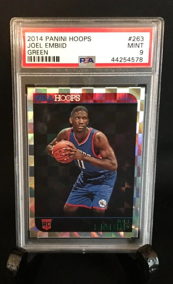 2014-15 NBA Basketball Hoops #263 Joel Embiid Rookie (Rare GREEN) PSA 9 Mint