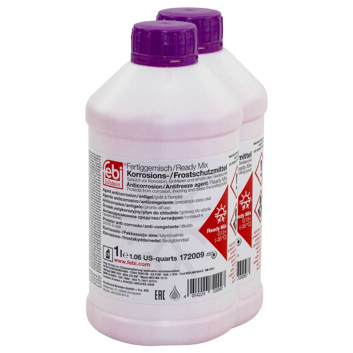 ☆ Kühlerfrostschutz Febi G12+ -35°C Fertiggemisch 2X 1 Liter für