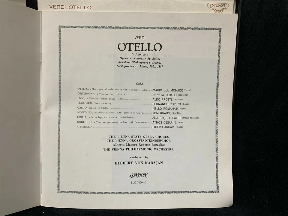LONDON SLC 7050/2 VERDI Otello - Del Monaco KARAJAN ST 3LP BOX WB DG FFSS JAPAN Foto 4 de 4