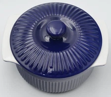 Roshco 3QT Cobalt Blue Porcelain Ribbed Casserole with Lid GREAT CONDITION