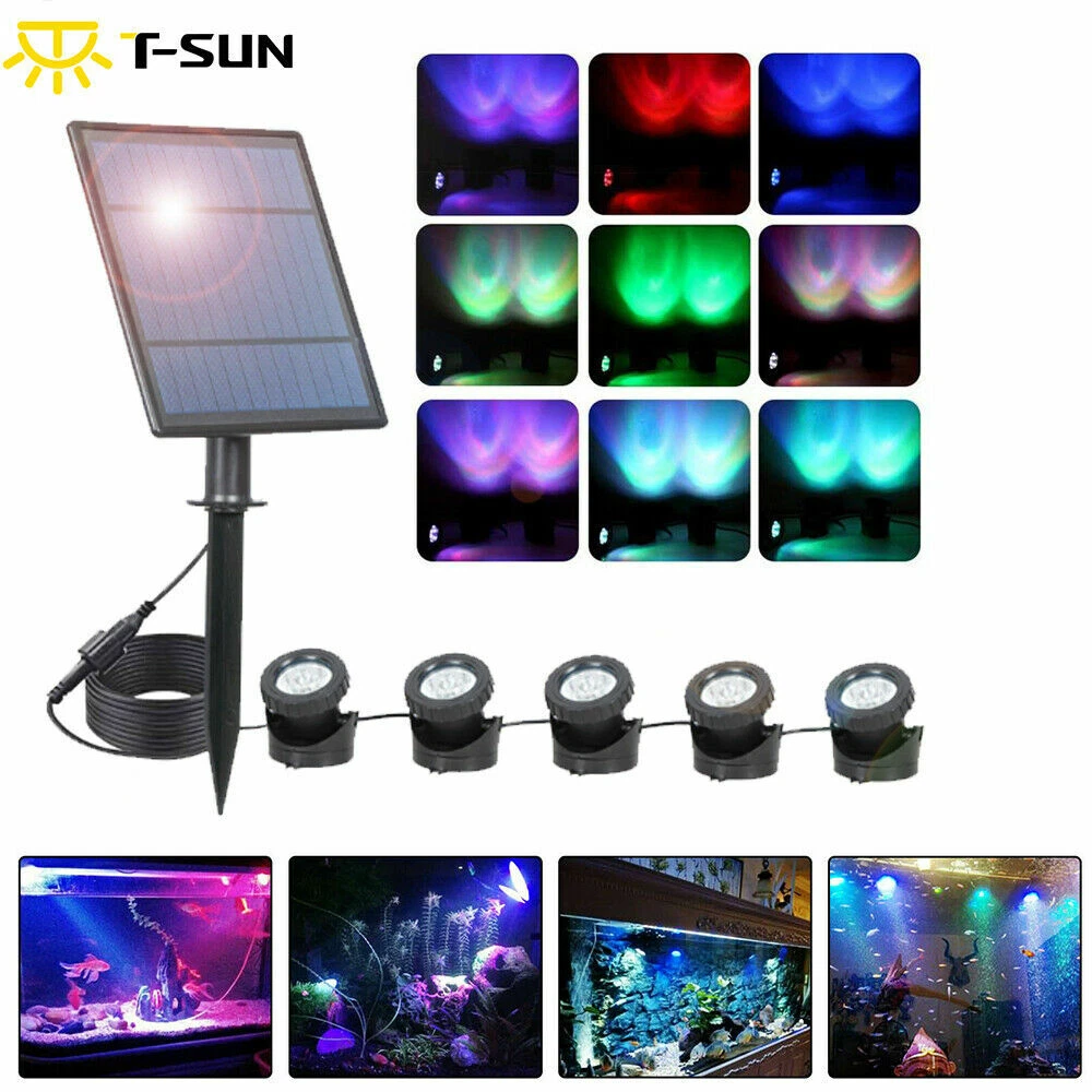 RGB Solar LED Underwater 5in1 Pool Lamp Light Lighting Pond Garden Lamp Decor US